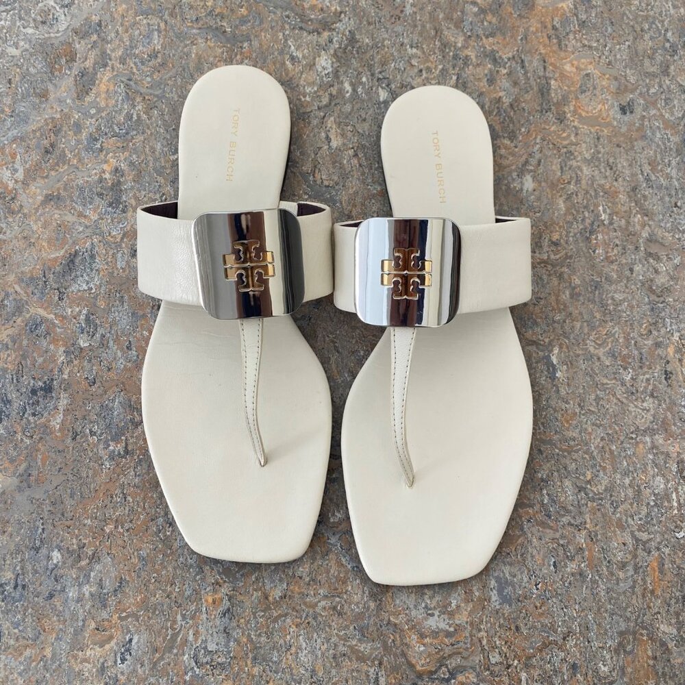 New Tory Burch Georgia Logo Sandals Shoes Ivory